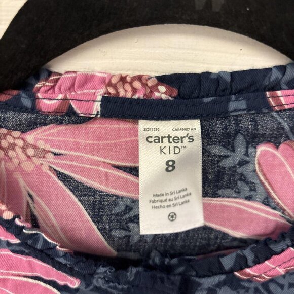 Carter’s Girls Blue Dress Pink Floral Print Size 8 Long Sleeve Cotton Viscose - Picture 5 of 8